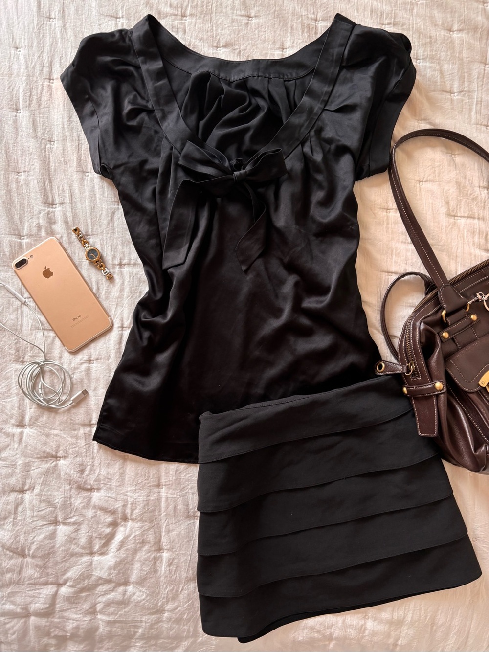 Black Shirt with Tie Bow Detail